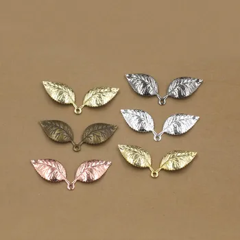 

12x32mm Vintage Leaf Wraps Links Brass Metal European Charms Hair Clasp Bu Yao Accessories DIY Findings Multi-Color