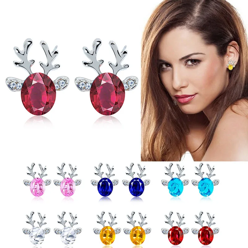 

1 Pair Women Lady Girl Earrings Ear Stud Reindeer Shape Christmas Gift Jewelry KQS8