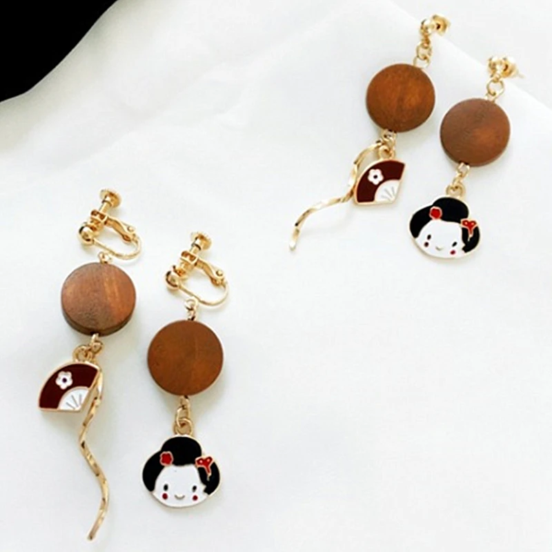 Japanese Trendy Drop Earrings Asymmetric Fashion Jewelry Vintage Wooden