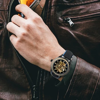 

Mechanical For Boys Men's Stainless Steel Skeleton Watch Automatic-self-winding Hollow-out Dial Mechanical Watch Gold Saati Gift