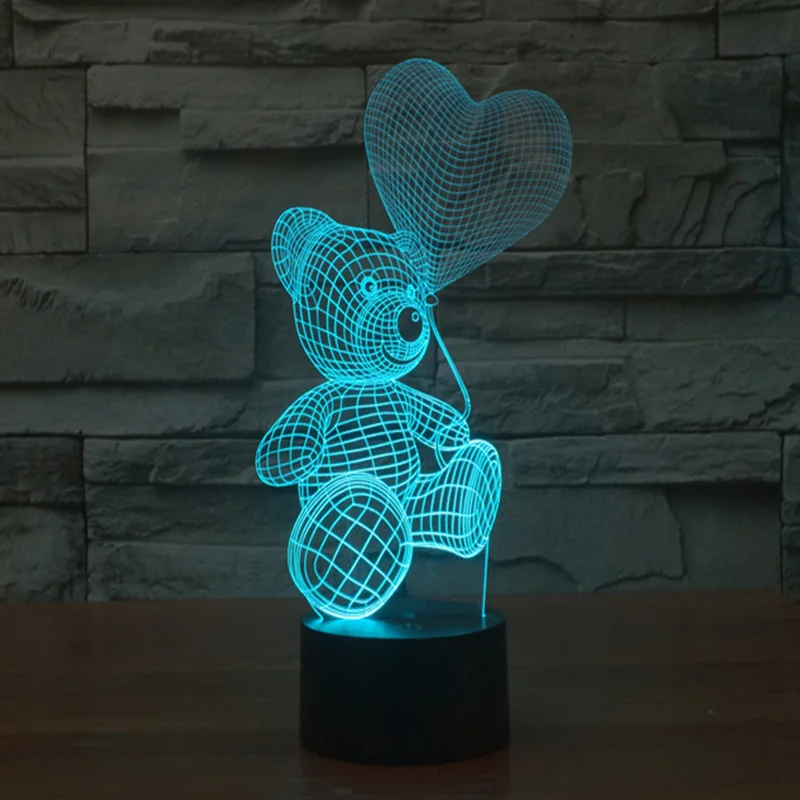 Милый медведь лозы сердце пузырь 3D ночник мультфильм здании свет для спальни