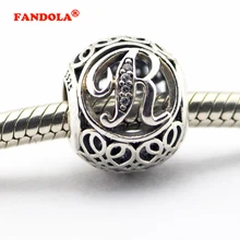 925 пробы серебряные ювелирные изделия Подходит Pandora талисманы Браслеты Винтаж R с Ясно фианит бусины