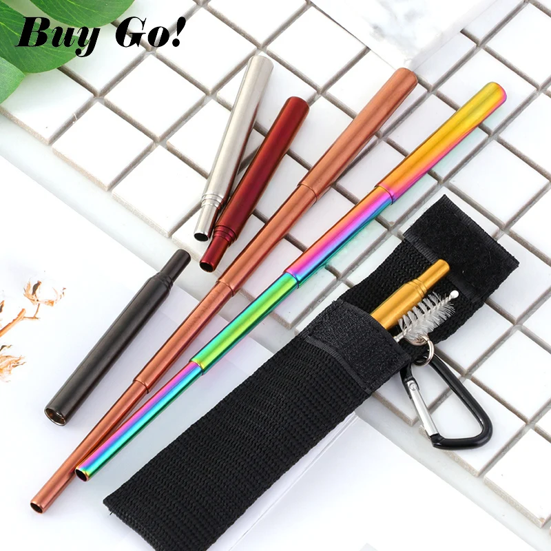 

Portable Telescopic Drinking Straws Reusable Stainless Steel Straws With Storage Bag Cleaner For Travel Outdoor Bar Accessories