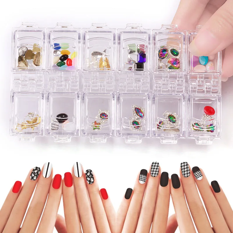 12 Grid Plastic Nail Tool Jewelry Storage Box Rhinestone Organizer