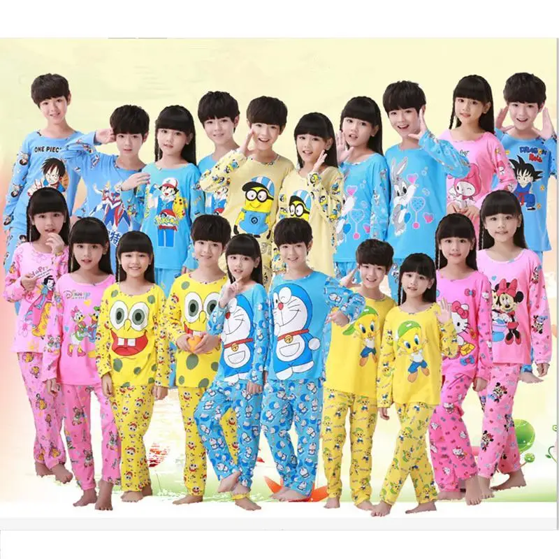 Cute Cartoon Baby Boys Girls Kids Sleepwear children Pajama Sets Nightwear 2Pieces Long Sleeve Tops + Pants Pyjama Set 3-12Y Cute Cartoon Baby Boys Girls Kids Sleepwear children Pajama Sets Nightwear 2Pieces Long Sleeve Tops + Pants Pyjama Set 3-12Y