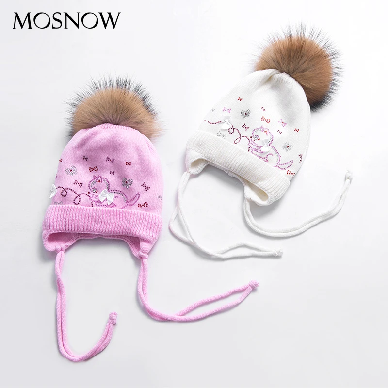 Кепки Детские Skullies шапочки розовый лук узел двойной слой вязаная шапка теплые