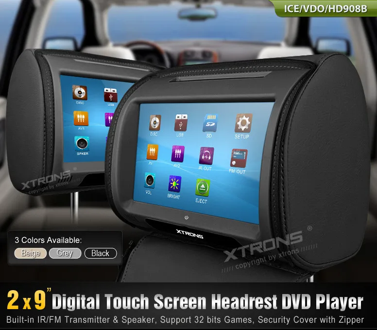 Discount 2x9" Black Color Touch Screen Car Headrest DVD Headrest Car Monitor with 2 IR Headphones & 8 Bits & 32 Bits Games 0 Discount 2x9" Black Color Touch Screen Car Headrest DVD Headrest Car Monitor with 2 IR Headphones & 8 Bits & 32 Bits Games 0