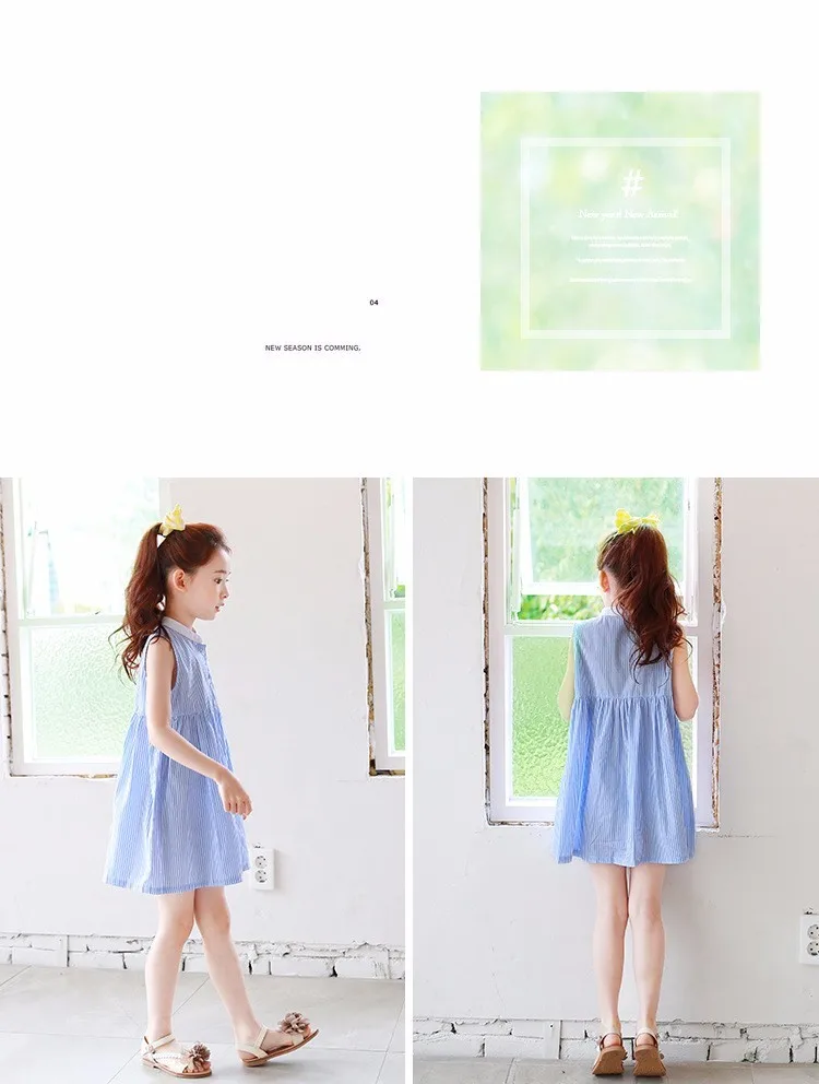 princess girls dresses summer spring 2017 cotton blue striped sleeveless shirts dress for little teenage girls tops kids clothes5 6 7 8 9 10 11 12 13 14 15 16 years old baby little big teenage girls princess dress for girls (14)