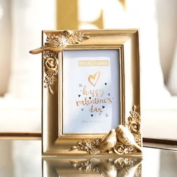 

Luxury Korean And Royal Style Gold Bird Decor Creative Resin Picture Desktop Frame Photo Frame Gift Home Wedding Decoration