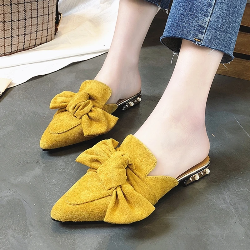 

Women Mules Slippers Fashion Bow-knot Pearl Slip-on Party Wedding Ladies Shoes Woman Slides Slipper chaussures femme