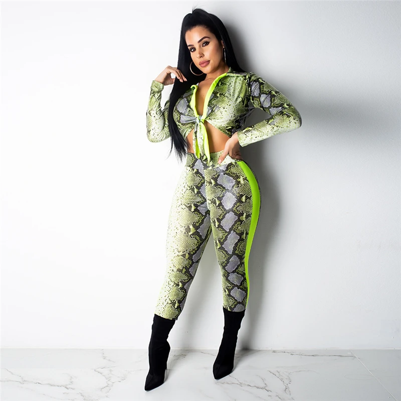 

Fashion Snake Print 2 Piece Pants Sets Women Suit Sexy Cocktail Two Piece Set Summer Celebrity Runway Nightclub Party Womens Set