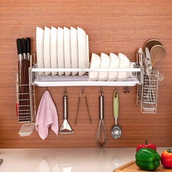 

304 Stainless Steel Kitchen Hanging Dish Rack Drain Rack Rack Storage Holders & Racks Escorredor De Prato De Parede