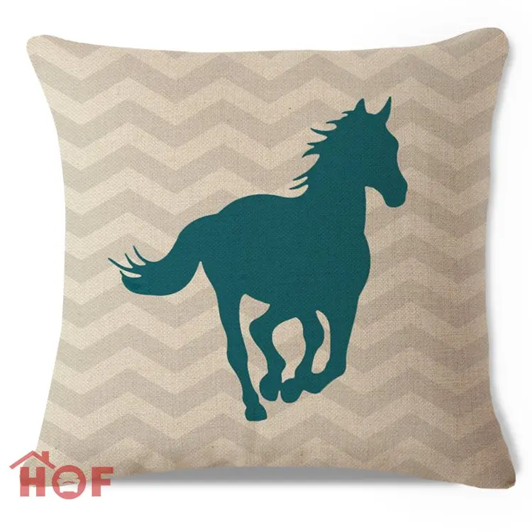 Us 16 99 Decorative Throw Lumbar Pillow Case Teal Grey Horse Running Chevron Cotton Linen Heavy Weight Fabric Sofa Chair Cushion Cover In Cushion