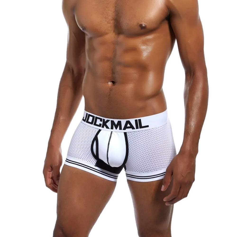 JOCKMAIL, фирменное мужское Сетчатое нижнее белье, боксеры, calzoncillos hombre, гей, одежда для сна, Cueca, боксеры, дышащие, промежность, хлопковые трусы, шорты