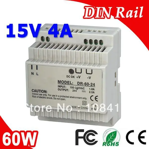DR-60-15 LED Single Output Din Rail Power Supply Transformer DC 15V 4A SMPS | Обустройство дома