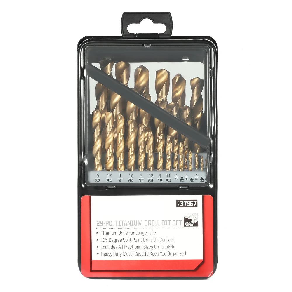 

29pcs High Speed Steel Twist Drills Bit Set HSS 4341 drill bit Titanium Plated ferramentas 1/16-1/2 Inch power tool+Metal Case