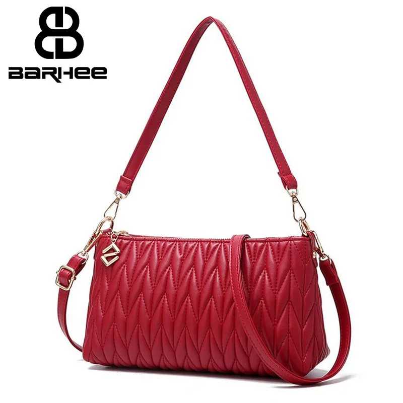 

BARHEE Women Weave Shoulder Bag Small Casual Cross Body Bags Retro Tote Handbag Brand Design Ladies Messenger Bag Pleated PU
