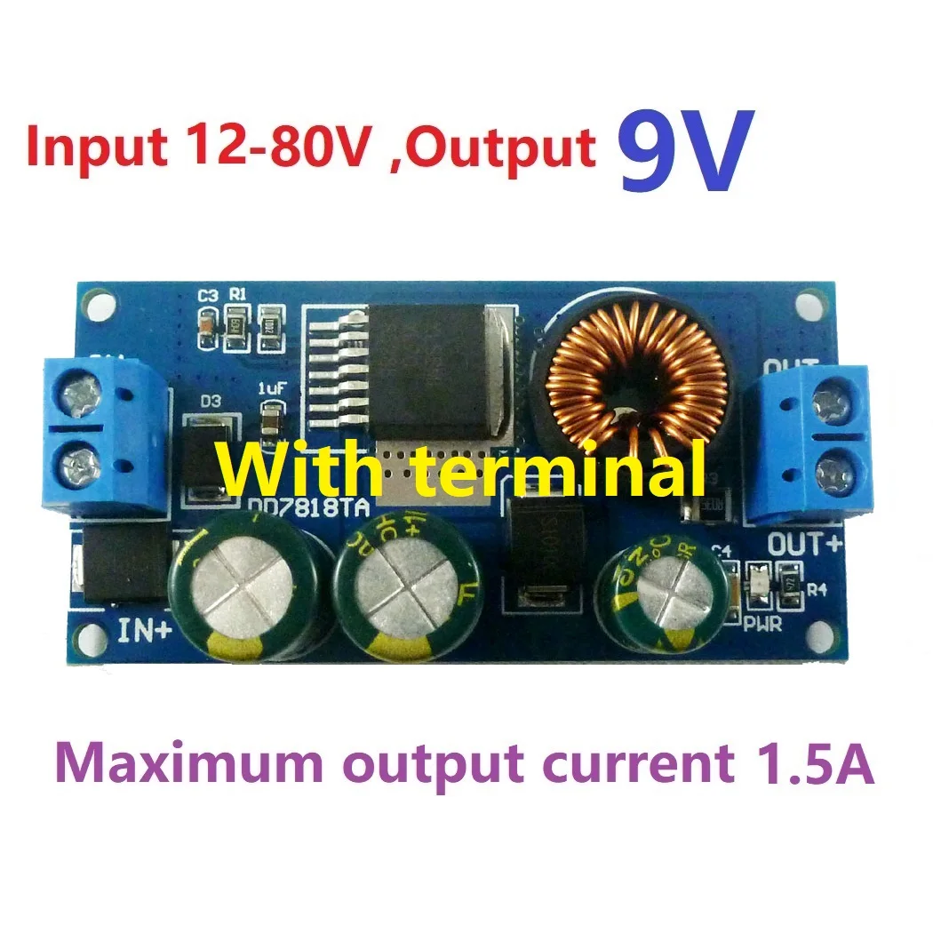 2A DC 80 в 72 в 64 в 48 в 36 В 24 В до 15 в 12 В 9 в 6 в 5 в HV понижающий DC-DC модуль преобразователя плата питания Замена LM2596HV LDO - Цвет: Out 9V With terminal