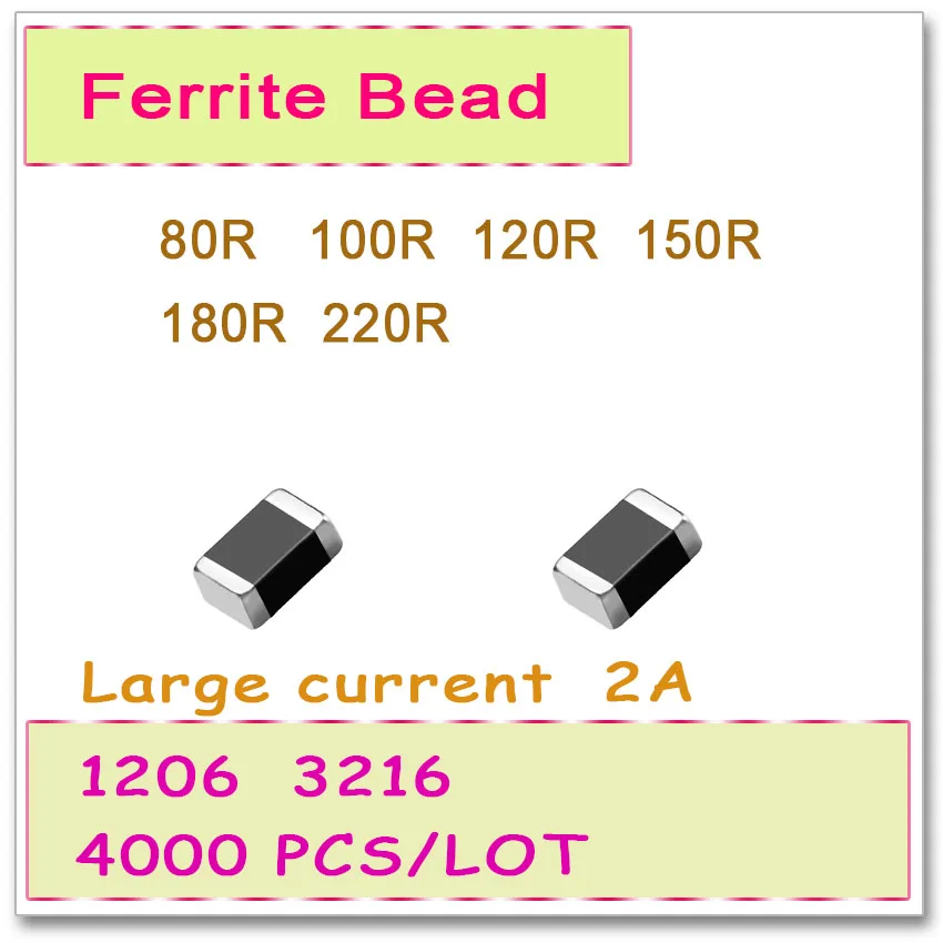 JASNPROSMA 1206/3216 100MHZ 4000PCS 2A Large current SMD Ferrite Bead 80R 100R 120R 150R 180R 220R 25% OHM New High quality | Электроника