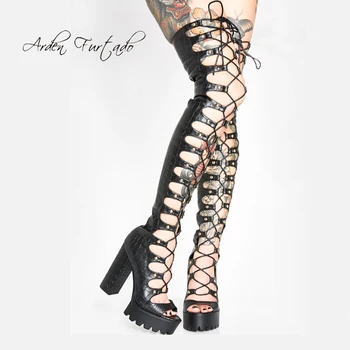 

Arden Furtado Summer Fashion Women's Shoes chunky Heels Gladiator platform Sandals cross tied party shoes ladies peep toe boots