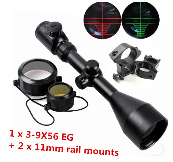 

Tactical 3-9x56 Rifle Scope Red and Green Illuminated Optics Military Sniper Hunting Riflescope + 11 Rail Mounts for Air Gun