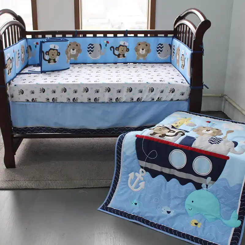 Animal Baby Crib Sets Blue 7 Piece Monkey Elephant Lion And