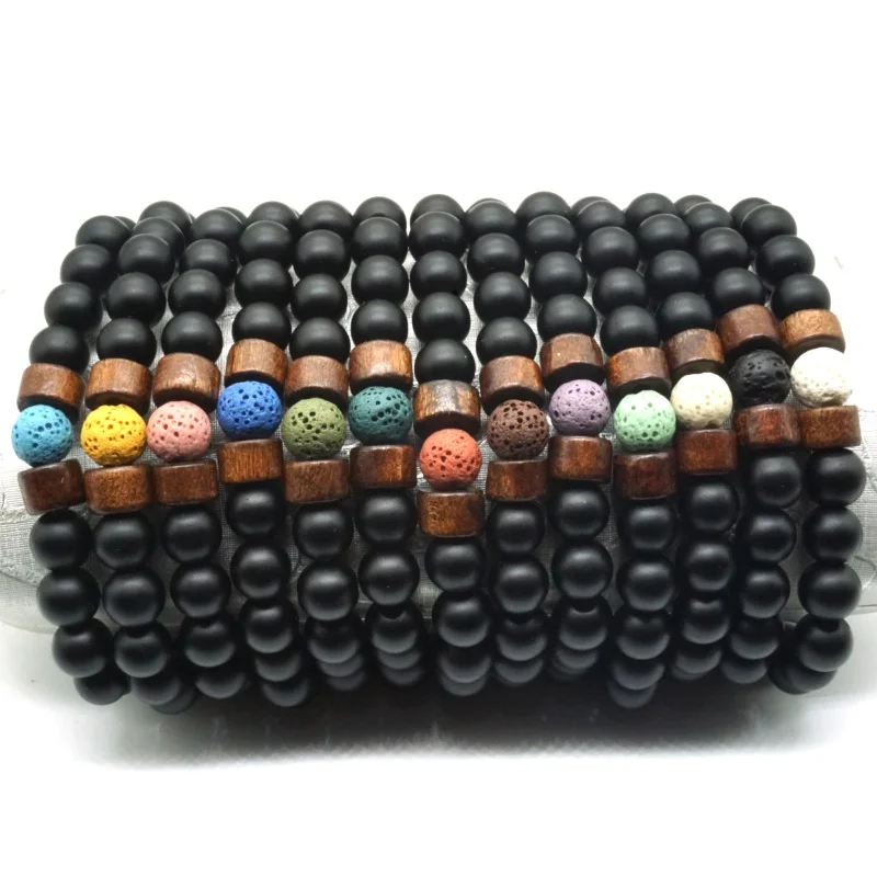 

Wooden & Colorful Lava Stone 8mm Matted Healing Balance Beads Reiki Buddha Prayer Essential Oil Diffuser Bracelet Jewelry