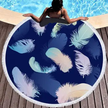 

Feather Printed Beach Towels Round Microfiber Beach Towels Large Blanket Picnic Yoga Mat Sunbath Bath Towel Serviette De Plage