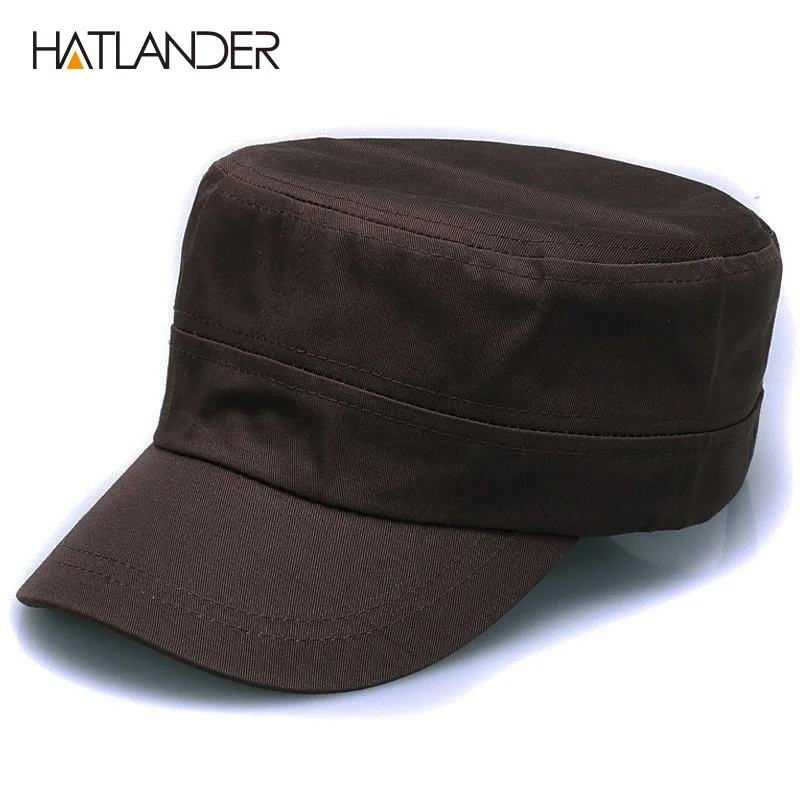[HATLANDER] Новая мода простые хлопковые военные шапки унисекс уличная однотонная Солнцезащитная шапка регулируемая бейсболка gorra пустая Плоская верхняя армейская Кепка - Цвет: Brown as picture