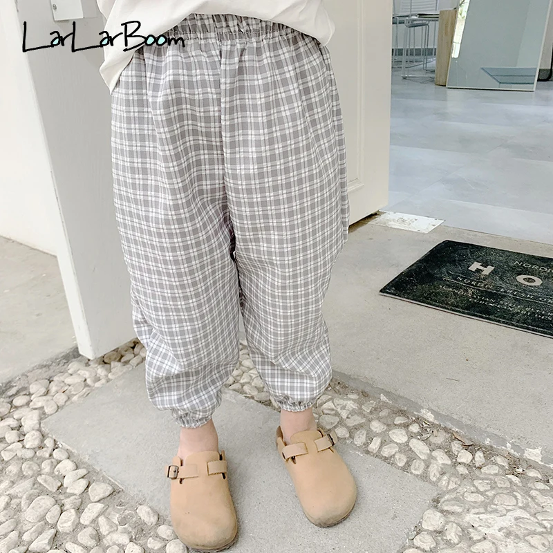 

LarLarBoom Girls Pants 2019 Spring Summer Plaid Kids Casual Trousers Children's Clothing Baby Costume Breathable Boys Pants
