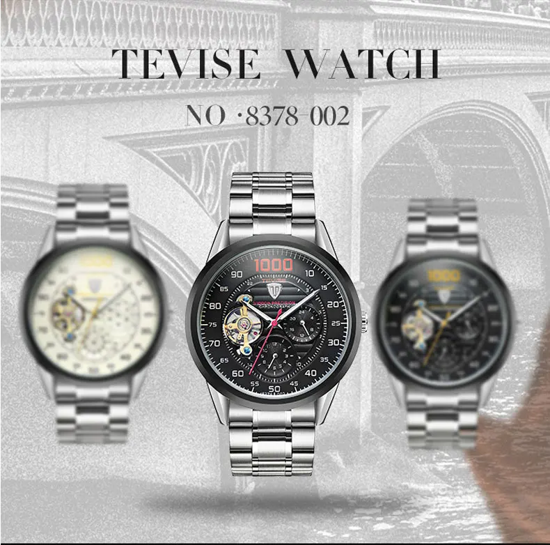 TEVISE, модные мужские деловые часы со скелетом, Мужские автоматические механические наручные часы из нержавеющей стали, Relogio Masculino
