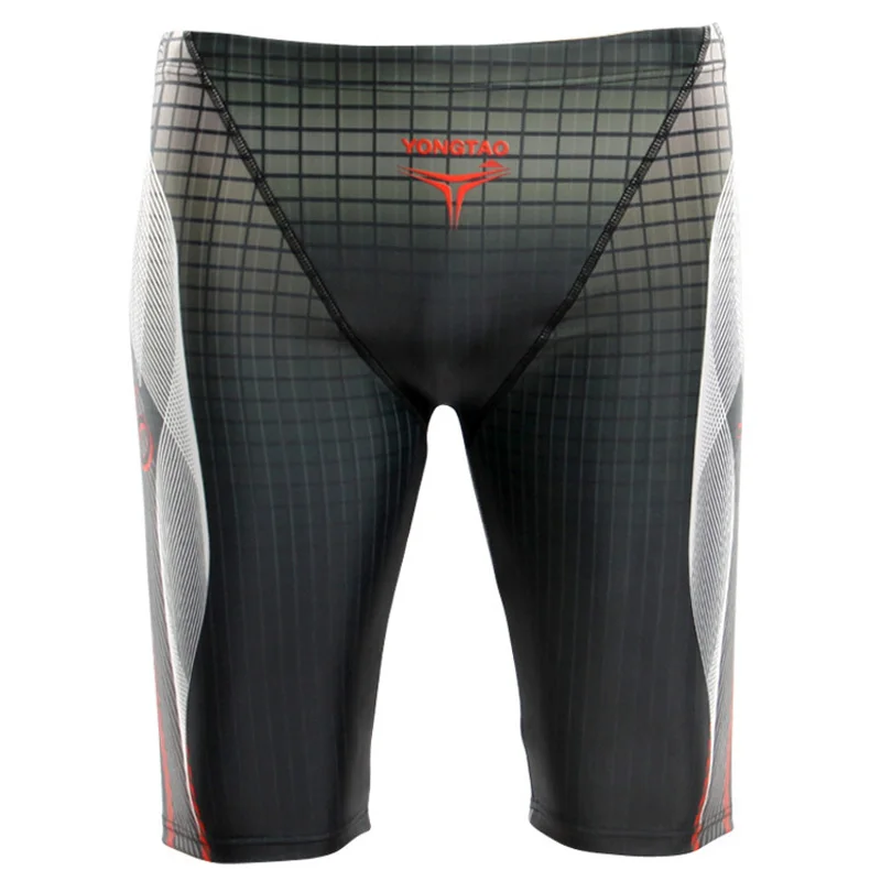 Men`s Professional Athletes Compression Rapid Swim Trunks Splice Quick Dry Jammer Swimsuit on