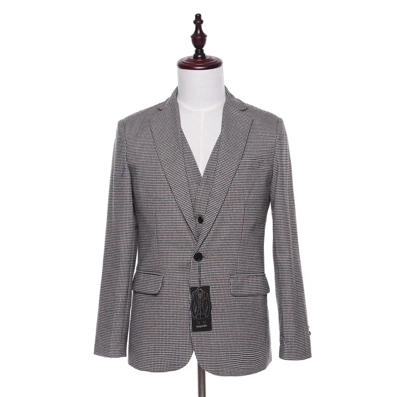 New Men Suit Jacket Plaid Wool Fabrics Herringbone Fashion Wedding