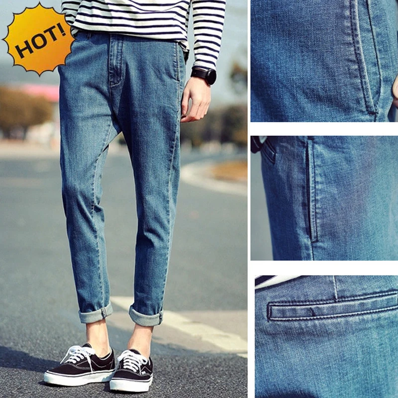 Fashion Retro leg Harem Pants Men Denim Overalls Slim Fit Micro Stretch Casual Baggy Ankle Length Pants Teenagers Bottoms 28-34