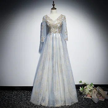 

Gray Woman Evening Party Maxi Dress Summer Elegant Flower Sequins Bling Qipao Bridal Wedding Mesh Qipao V Neck Cheongsam