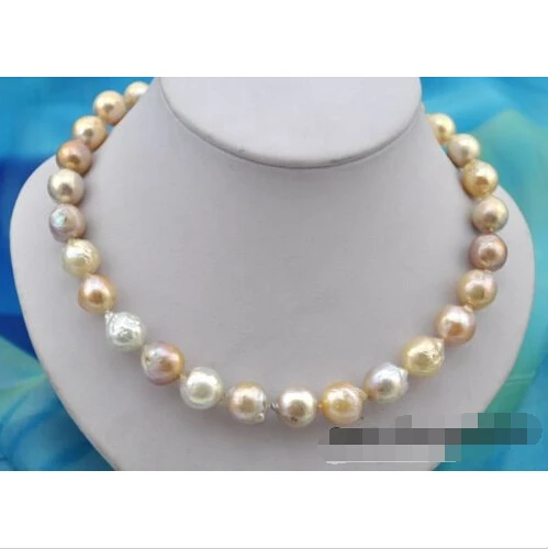 

FREE SHIPPING>>>@@ > Rare 17.5" 14mm pink white lavender almost round Edison Reborn pearl necklace Noble style Natural Fine jewe