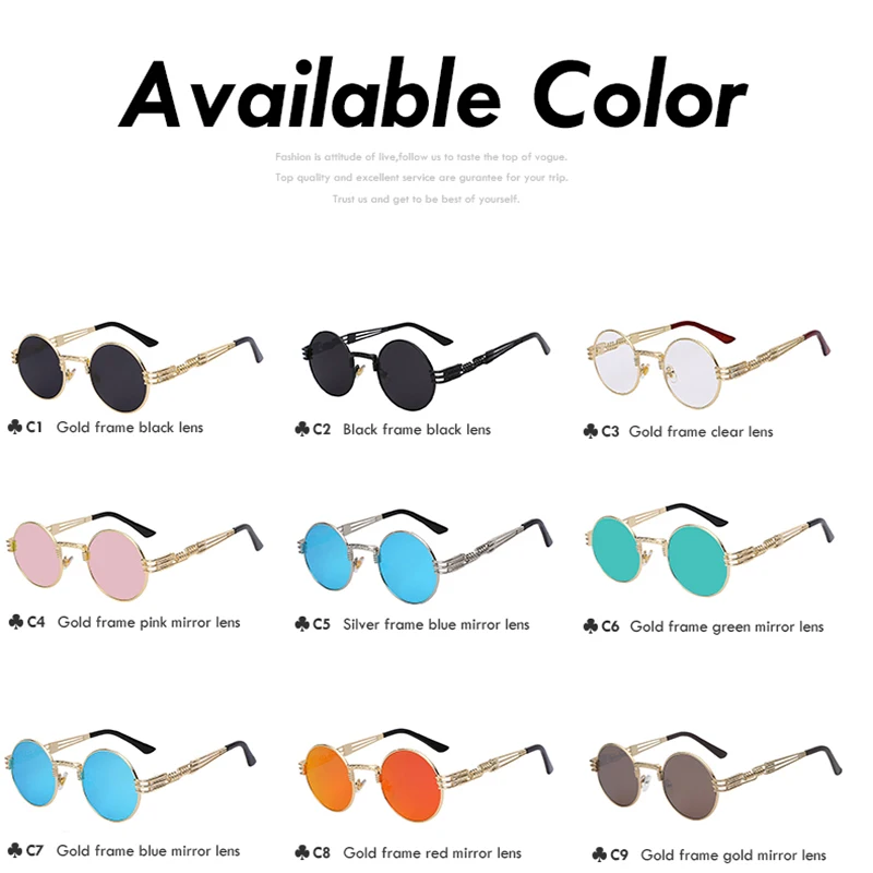 gold Pink Spiegel Gothic all Männer Black Blue Qualität Red Metall Runde Hohe Gold all sliver Uv400 Sonnenbrille gold Frauen gold Black Clear Shades Steampunk Marke Wrapeyeglasses Designer EW8qTUW1
