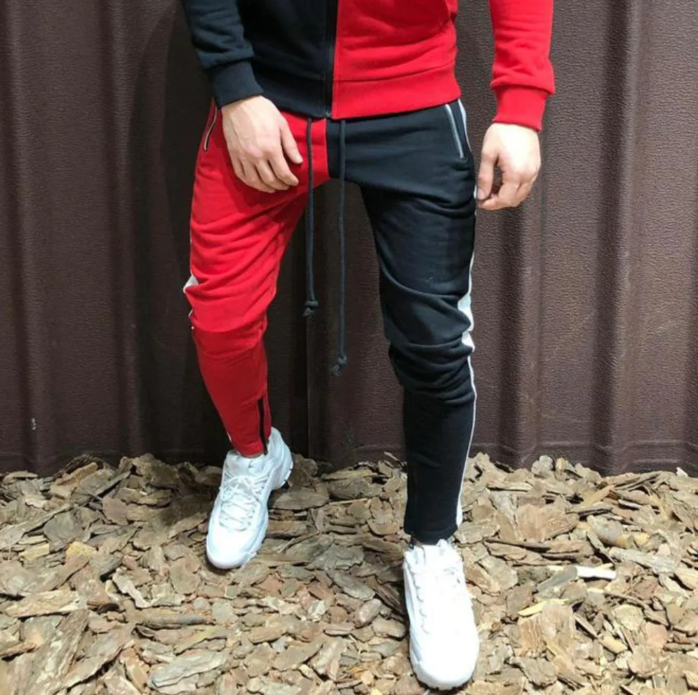 2019 мужские повседневные спортивные брюки Модные одноцветные спортивные брюки на молнии в европейском стиле Фитнес Брюки