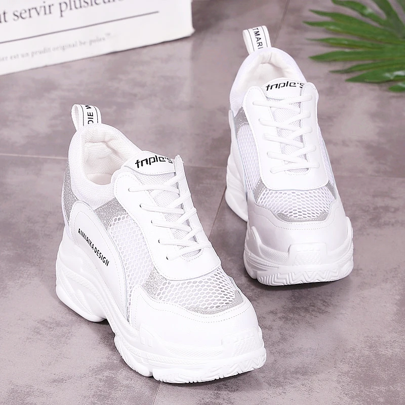 Кроссовки swyivy; белые женские туфли на высокой танкетке; обувь на платформе; коллекция года; сезон лето; женская повседневная обувь; сетчатые дышащие кроссовки
