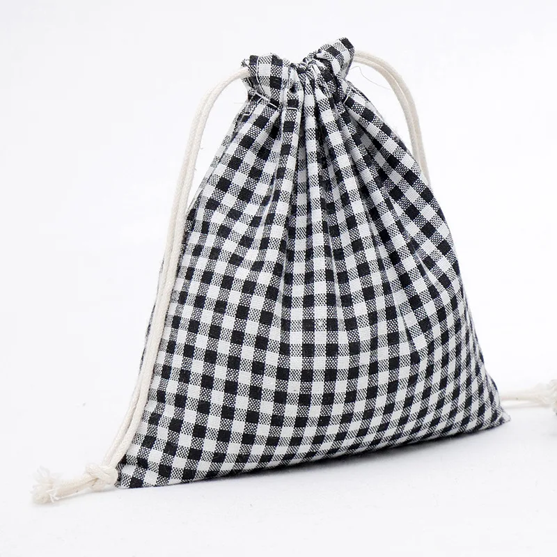 Хлопковая Льняная сумка на шнурке, черно-белая клетчатая праздничная подарочная упаковочная сумка, креативная женская сумка для телефона, дорожная сумка для хранения EP