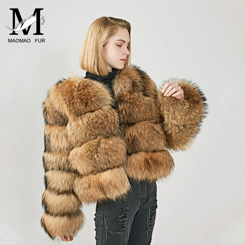 MAOMAOFUR Real Raccoon Fur Coat Women Winter Thick Natural Fur Jacket Female Full Sleeves Luxury Outwear Real Fur Coat