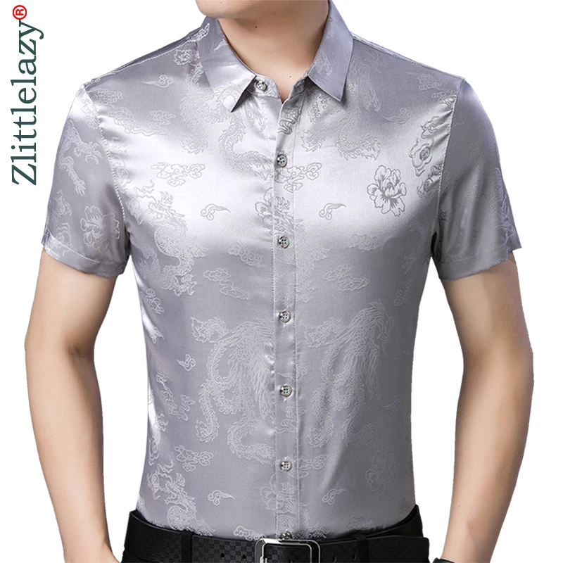 

2019 brand casual summer luxury bright short sleeve slim fit men shirt streetwear social dress shirts mens fashions jersey 50579