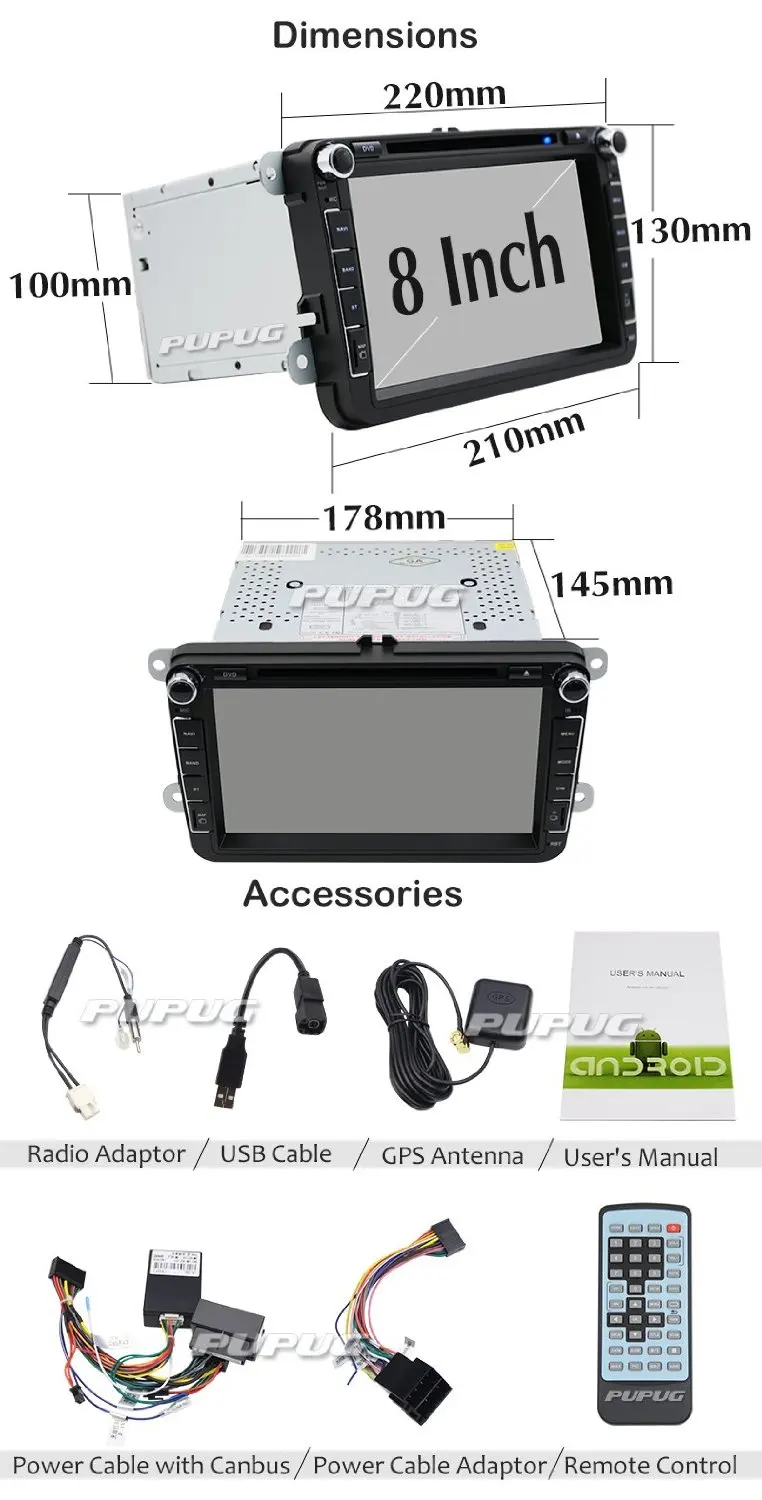 Discount Double Din 8 Inch android 4.4 WIFI GPS navigation car radio DVD Video player Audio Bluetooth CANBUS None-iPod Support Car DVR 5