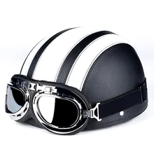 Мотоциклетный шлем Синтетическая кожа половина шлем унисекс мотокросса шлемы с козырьком очки Регулируемые Capacete