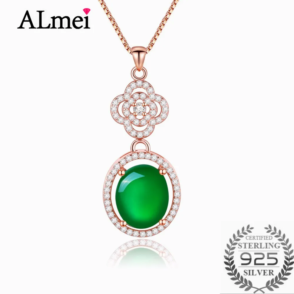 

Almei Popular 100% 925 Sterling Silver 4ct Chalcedony Round Pendant Necklaces for Women Fine Jewelry Wedding Free Box 40% FN082