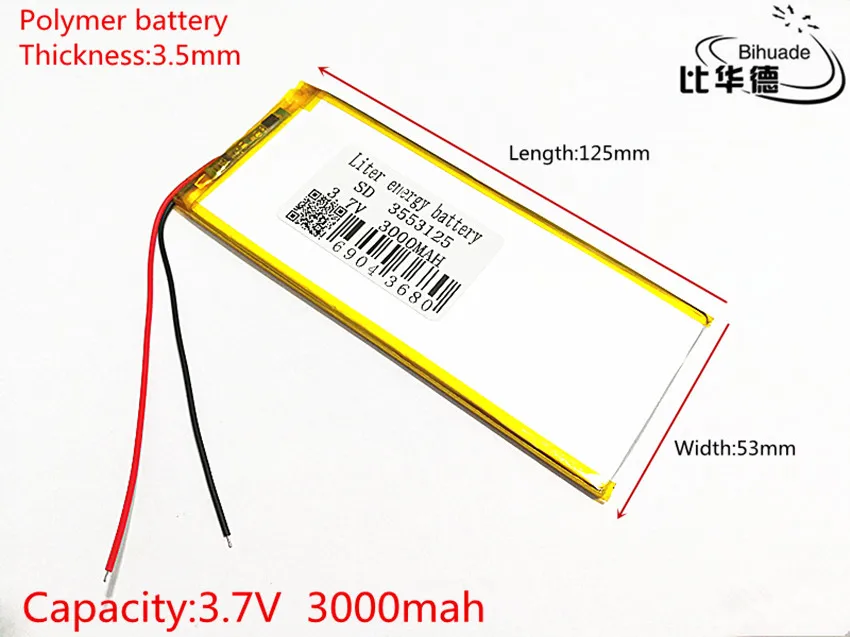 3,7 в 3000 мАч 3553125 литий-полимерный Li-Po Перезаряжаемые Батарея для Mp4 Mp5 gps