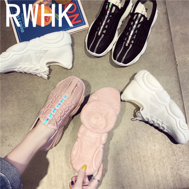 

RWHK Women's shoes 2019 new spring and summer wild hollow sports shoes thick bottom mesh breathable fashion tide shoes B003