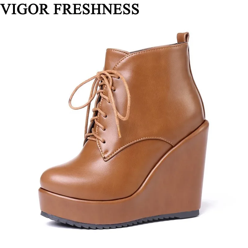 

VIGOR FRESHNESS Women Shoes Ankle Boots Snow Winter Shoes Woman Platform Boots Fur Autumn High Wedges Heels Shoes Spring MY39