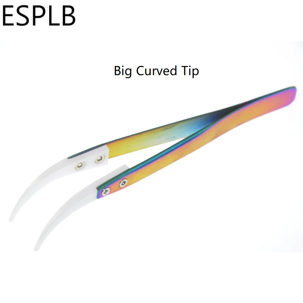 ESPLB Rainbow Ceramic Tweezers Stainless Steel Cigarette Heat Resistant Antistatic Plating Precision Straight Curved Tweezers precision tweezers esd anti static tweezers ceramic tweezers