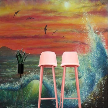 

beibehang Vinyl wall 3d wallpaper custom dream stereo oil painting seagull sunset full house wallpaper home decoration wallpaper